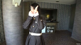 Cosplay 18 Jahre alt. Unwissentlich wurde das Gummi entfernt und mit dem Dämonencorps-Kostüm wurde ein vaginaler Spermaschuss gemacht